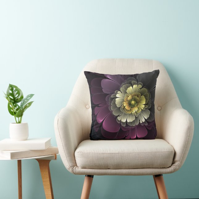 Abstract Modern Purpur Khaki Grey Fractal Flower Cushion (Chair)