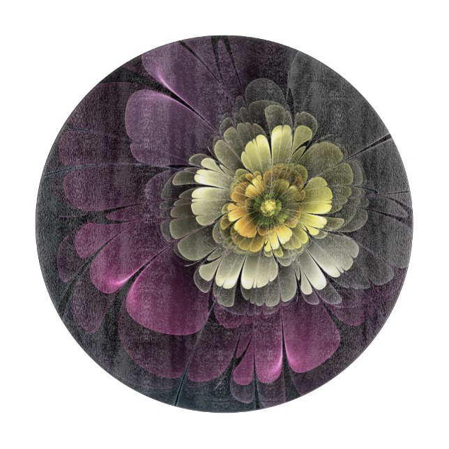 Abstract Modern Purpur Khaki Grey Fractal Flower Cutting Board (Front)