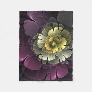 Abstract Modern Purpur Khaki Grey Fractal Flower Fleece Blanket