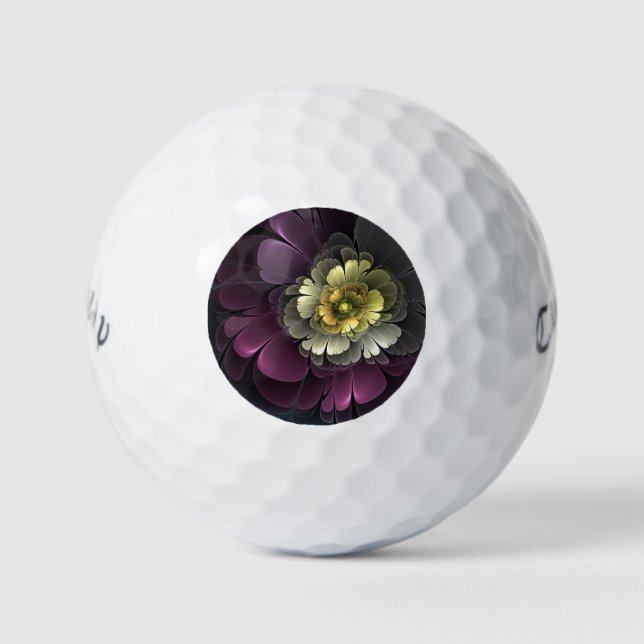 Abstract Modern Purpur Khaki Grey Fractal Flower Golf Balls (Front)