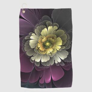 Abstract Modern Purpur Khaki Grey Fractal Flower Golf Towel