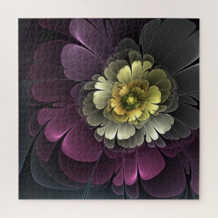 Abstract Modern Purpur Khaki Grey Fractal Flower Jigsaw Puzzle