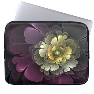 Abstract Modern Purpur Khaki Grey Fractal Flower Laptop Sleeve