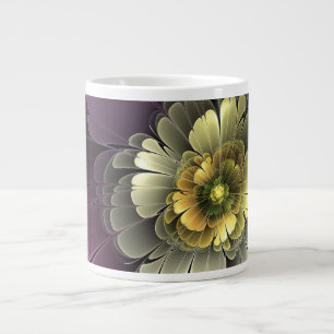 Abstract Modern Purpur Khaki Grey Fractal Flower Large Coffee Mug
