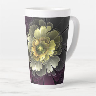 Abstract Modern Purpur Khaki Grey Fractal Flower Latte Mug