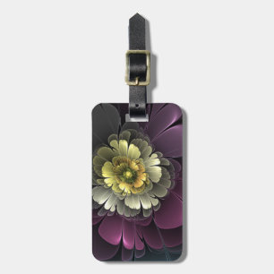 Abstract Modern Purpur Khaki Grey Fractal Flower Luggage Tag