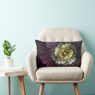 Abstract Modern Purpur Khaki Grey Fractal Flower Lumbar Cushion
