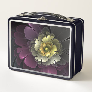 Abstract Modern Purpur Khaki Grey Fractal Flower Metal Lunch Box