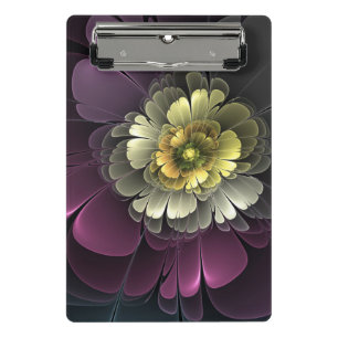 Abstract Modern Purpur Khaki Grey Fractal Flower Mini Clipboard