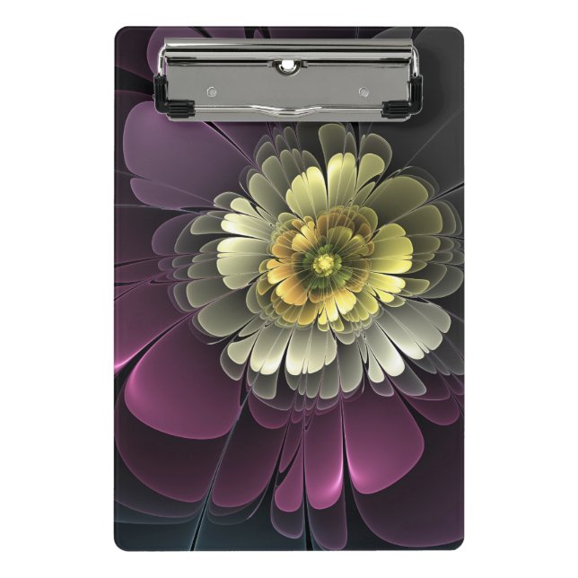 Abstract Modern Purpur Khaki Grey Fractal Flower Mini Clipboard (Front)