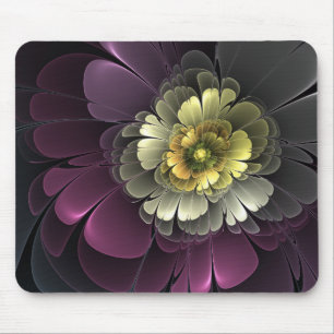 Abstract Modern Purpur Khaki Grey Fractal Flower Mouse Pad