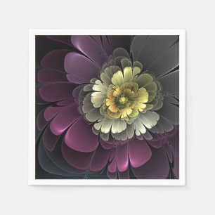 Abstract Modern Purpur Khaki Grey Fractal Flower Napkin