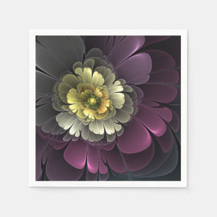 Abstract Modern Purpur Khaki Grey Fractal Flower Napkin