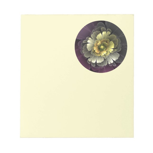Abstract Modern Purpur Khaki Grey Fractal Flower Notepad (Front)