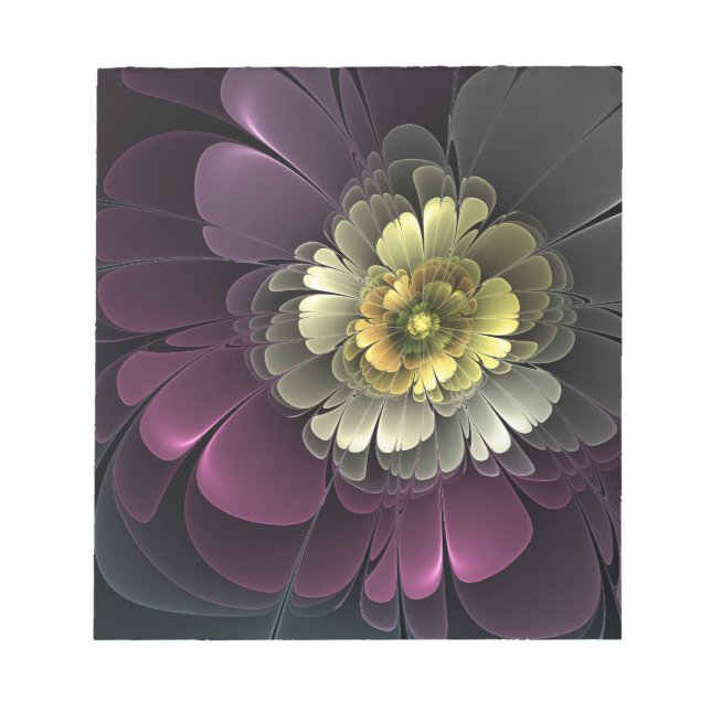 Abstract Modern Purpur Khaki Grey Fractal Flower Notepad (Front)