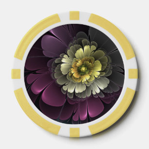 Abstract Modern Purpur Khaki Grey Fractal Flower Poker Chips