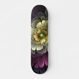 Abstract Modern Purpur Khaki Grey Fractal Flower Skateboard