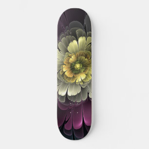 Abstract Modern Purpur Khaki Grey Fractal Flower Skateboard