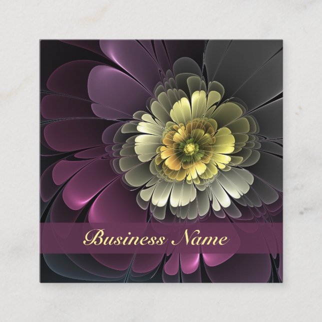 Abstract Modern Purpur Khaki Grey Fractal Flower Square Business Card (Front)