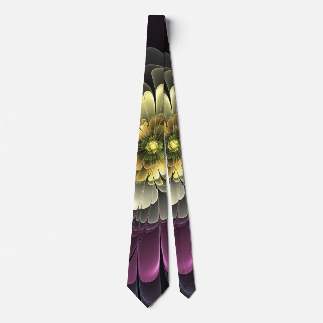 Abstract Modern Purpur Khaki Grey Fractal Flower Tie (Front)