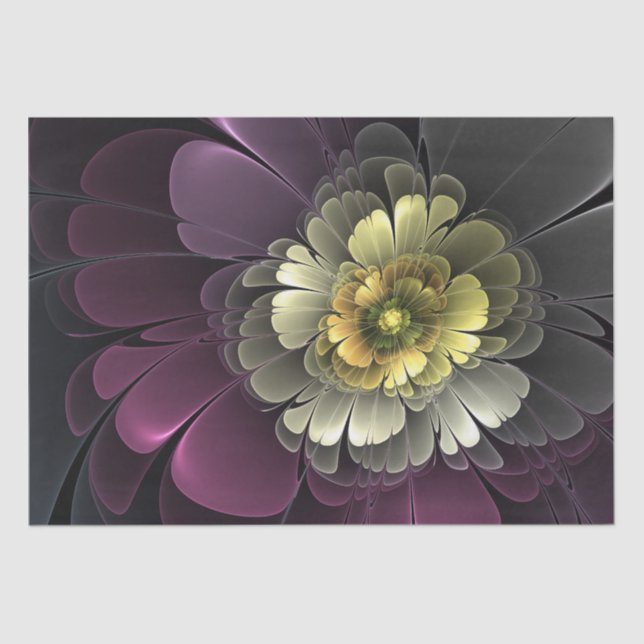 Abstract Modern Purpur Khaki Grey Fractal Flower Tissue Paper (Front)