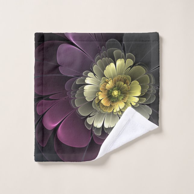 Abstract Modern Purpur Khaki Grey Fractal Flower Wash Cloth (Wash Cloth)