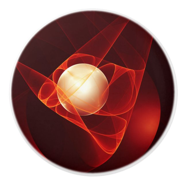 Abstract Modern Red Cream Fantasy Fractal Art Ceramic Knob (Front)