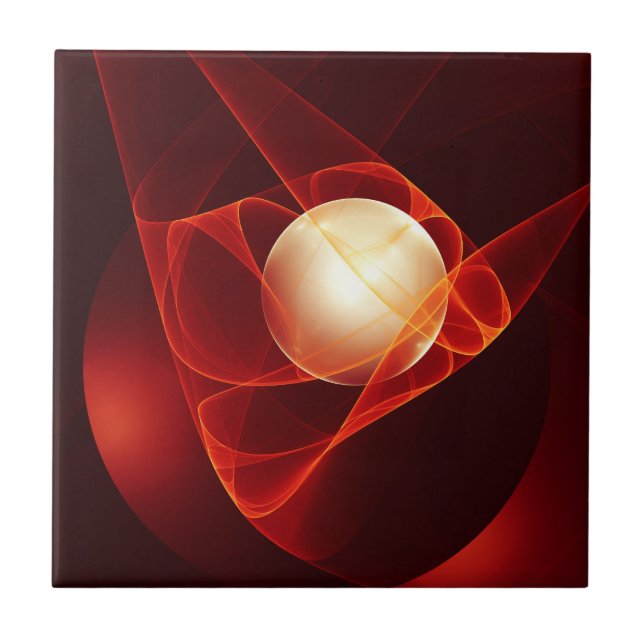 Abstract Modern Red Cream Fantasy Fractal Art Ceramic Tile (Front)