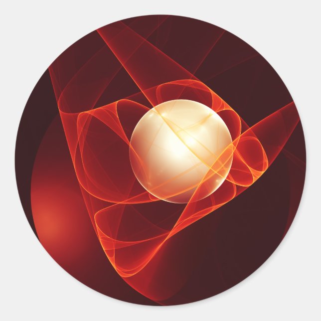 Abstract Modern Red Cream Fantasy Fractal Art Classic Round Sticker (Front)