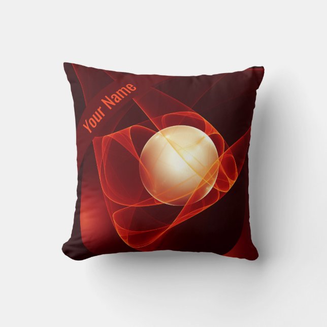 Abstract Modern Red Cream Fantasy Fractal Name Cushion (Front)