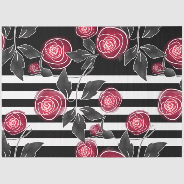 Abstract modern red roses leaves  sketched flowers tissue paper (Front)