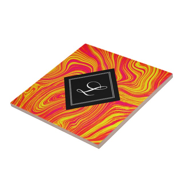 Abstract Modern Red Yellow Liquid Marble Ceramic Tile (Side)
