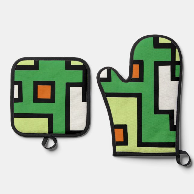 Abstract Modern Retro mapper #1 Oven Mitt & Pot Holder Set (Front)
