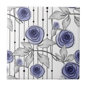 Abstract modern roses flowers violet grey white be ceramic tile