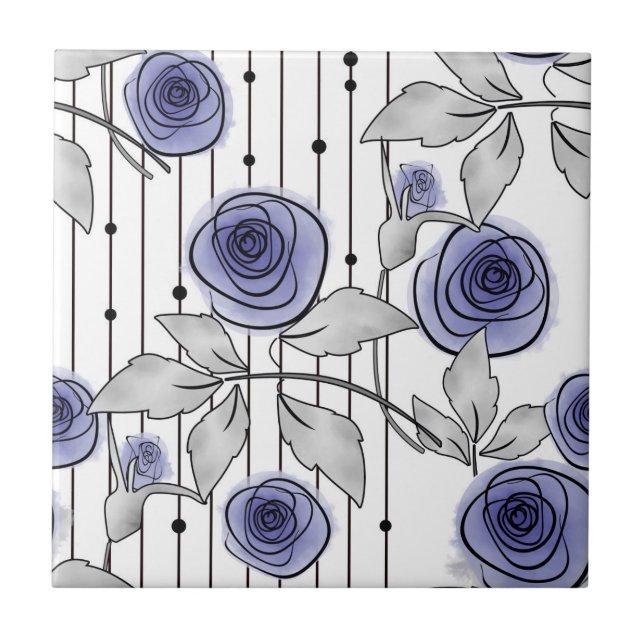 Abstract modern roses flowers violet grey white be ceramic tile (Front)