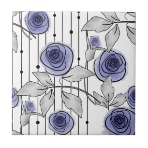 Abstract modern roses flowers violet grey white be ceramic tile