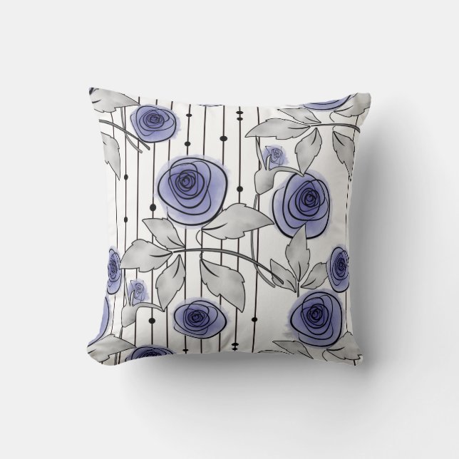 Abstract modern roses flowers violet grey white be cushion (Front)