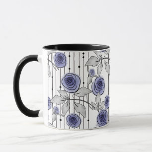 Abstract modern roses flowers violet grey white be mug