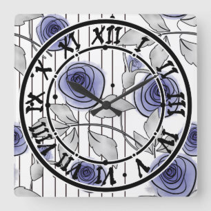 Abstract modern roses flowers violet grey white be square wall clock