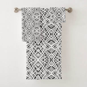 Abstract modern seamless ornamental white black ar bath towel set