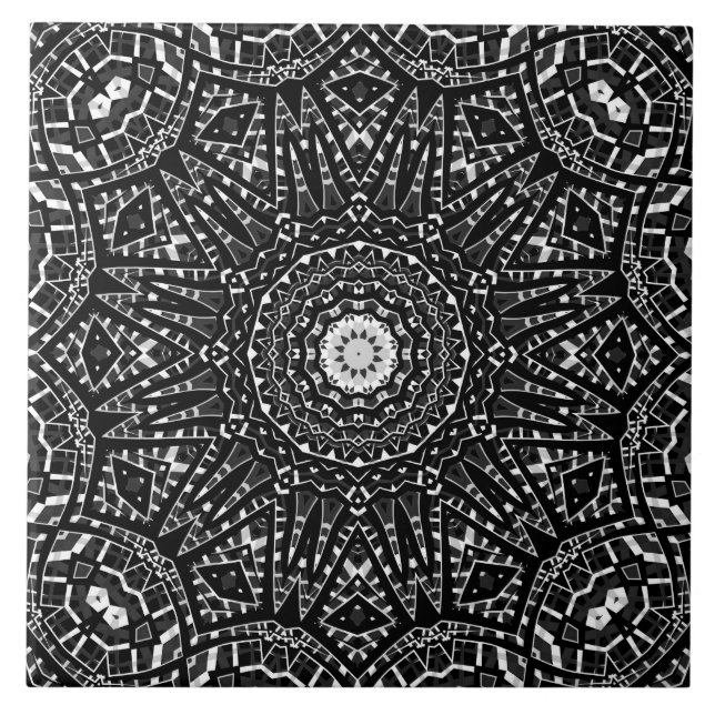 Abstract modern seamless ornamental white black ar ceramic tile (Front)