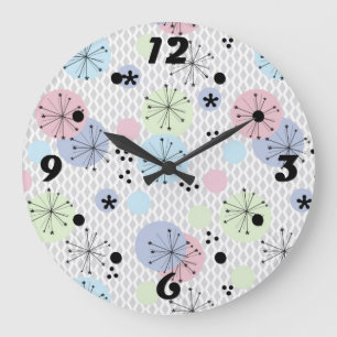 Abstract modern shapes circles polka dots light wh large clock