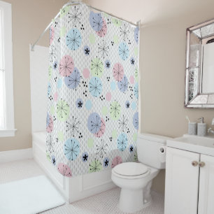 Abstract modern shapes circles polka dots light wh shower curtain