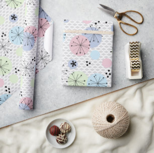 Abstract modern shapes circles polka dots light wh wrapping paper