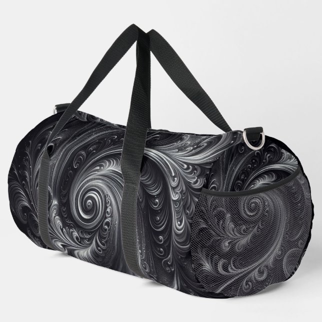 Abstract Modern Simple Swirling Black and White Duffle Bag (Right Corner)