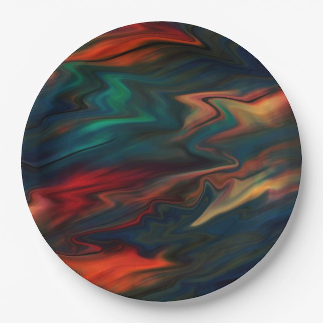Abstract modern soft gradient liquid blurred waves paper plate (Front)