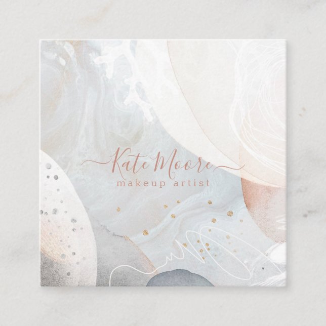 Abstract Modern Soft Watercolor Shapes Textures Square Business Card (Front)