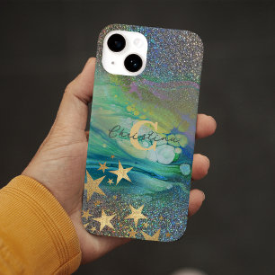 Abstract Modern Starry Glitter Liquid Name Initial Case-Mate iPhone 14 Case