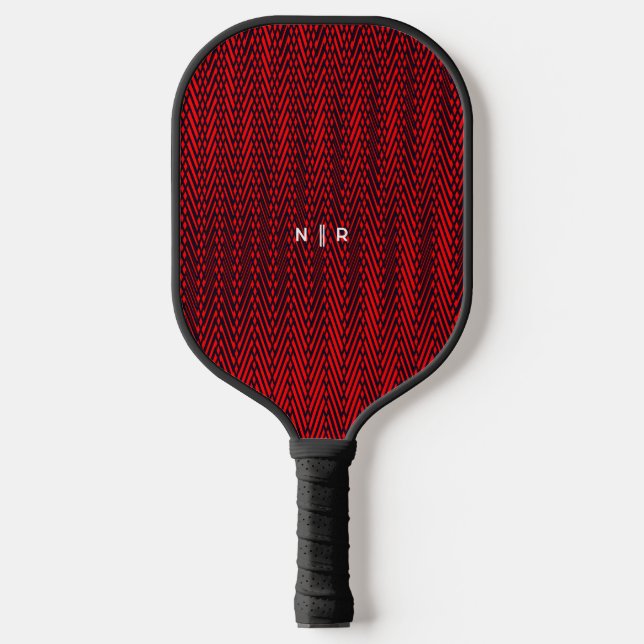  Abstract Modern Stripes Red Elegant Monogram Cool Pickleball Paddle (Front)