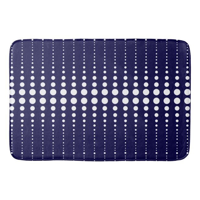 Abstract modern stylish navy white lines dots circ bath mat (Front)